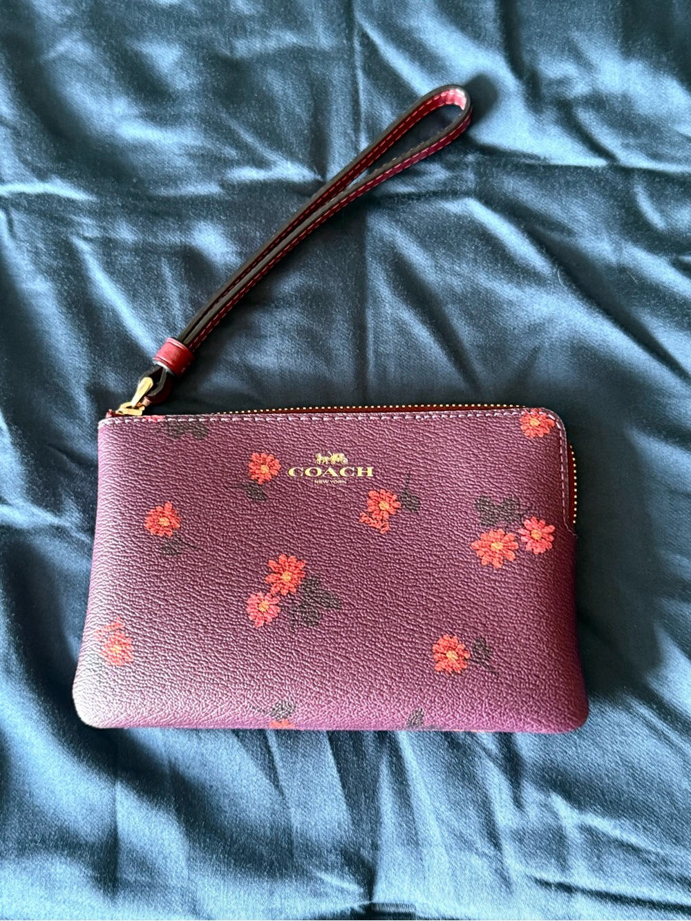 Coach Women's Small Corner Zip Wristlet- Deep Berry Multi